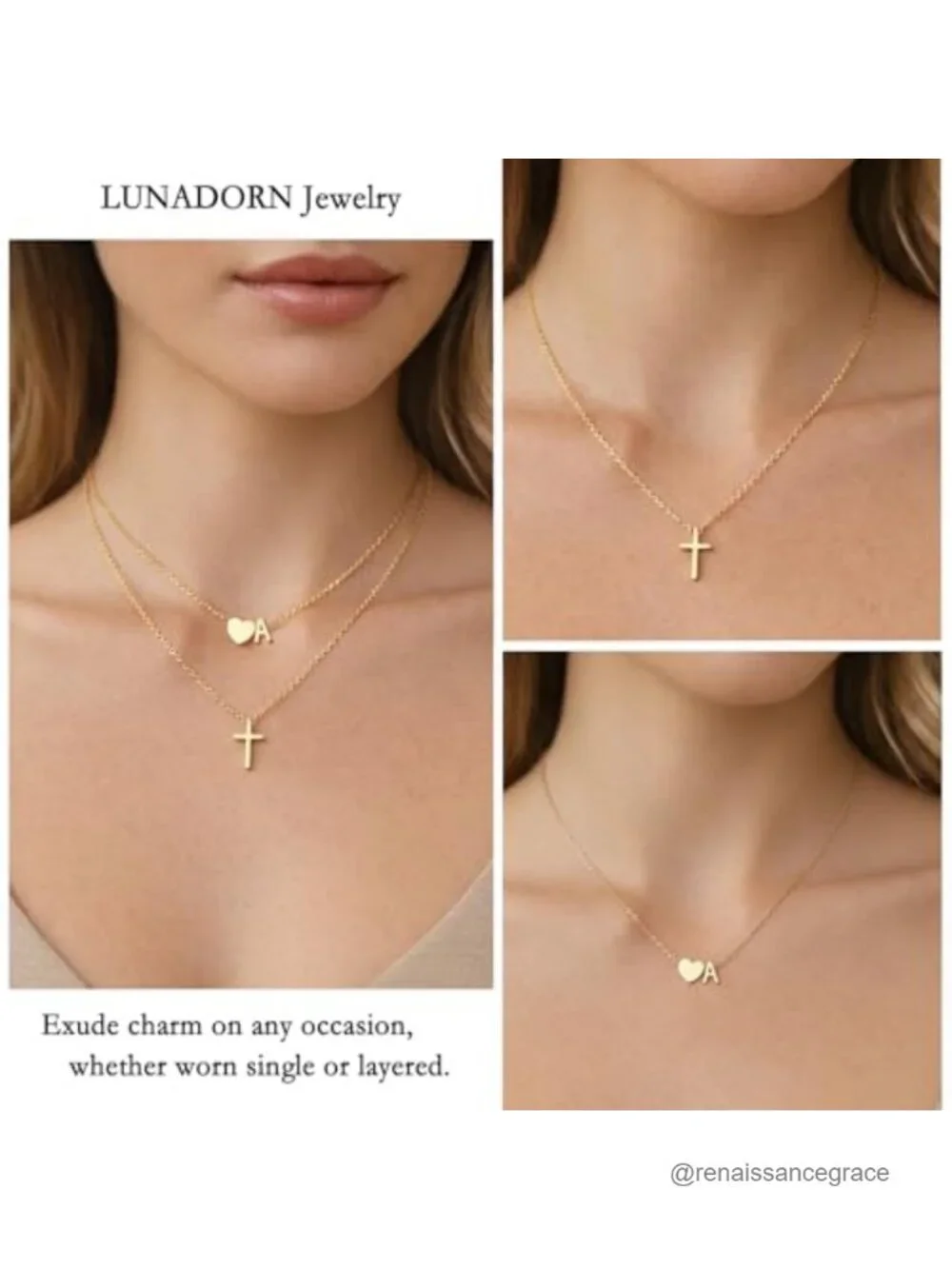 18K Gold Plated Layered Initial Cross Necklace for Women Teens